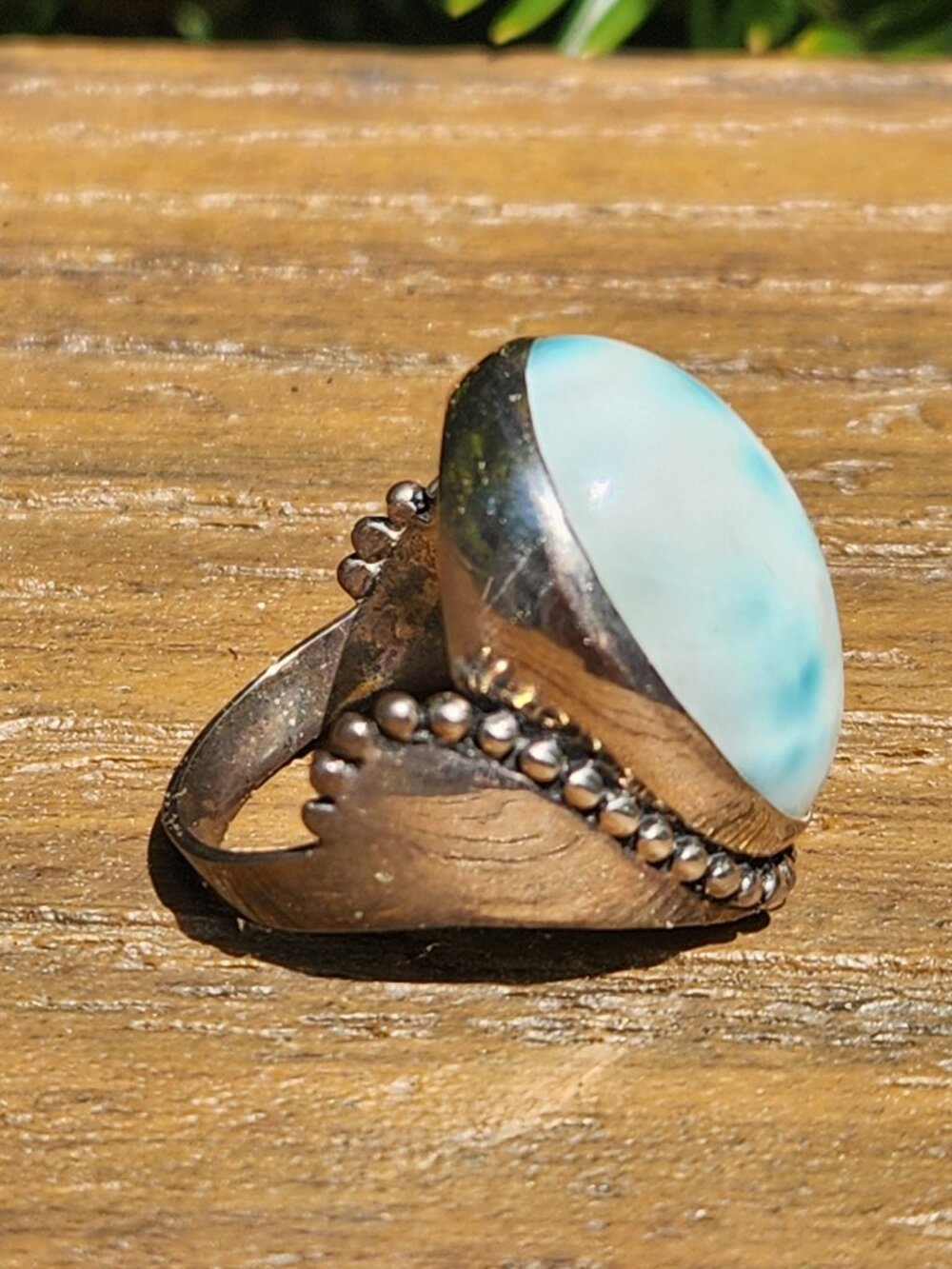 Sajen 925 Sterling Silver Blue White Larimar Ring Size 8 - Picture 10 of 16